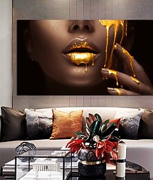 baratos -Wall Art Canvas Poster Painting Artwork Picture Gold Lips Woman Home Decoration Décor Rolled Canvas No Frame Unframed Unstretched