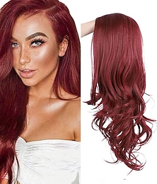 economico -Parrucca Sintetica Rossa Lunga Moscia con Parte Lateralmente Resistente al Calore Fibra dall'Aspetto Naturale per Donne Cosplay o Utilizzo Quotidiano. Parrucche di Halloween