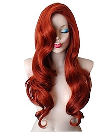 economico -Parrucca Lunga e Riccia Rame Rossa Jessica Rabbit Parrucche di Halloween