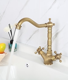 abordables -mitigeur robinet de cuisine en laiton antique bec standard rotatif à un trou/grand/arc élevé, robinet de cuisine en laiton antique/morue avec conduites d'alimentation/réglable à l'eau froide et chaude