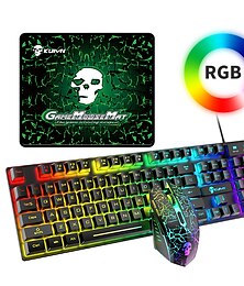 baratos -Conjunto de teclado e mouse para jogos com fio luminoso t6rgb com grande teclado de toque mecânico usb retroiluminado colorido