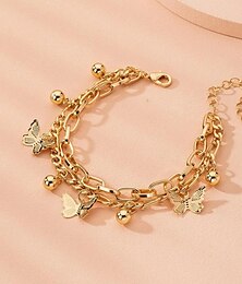 billige -Dame Kjeder & Lenkearmbånd Vintage Armbånd Multi Layer Sommerfugl Mote Personalisert Elegant Ferie Legering Armbånd Smykker Gull Til Ferie Stevnemøte Bursdag Strand Festival