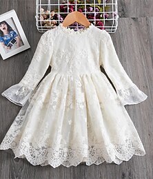 cheap -Kids Girls' Lace Embroidered Flowers Dress Solid Colored Tulle Dress Lace Blue White Knee-length Long Sleeve Cute Dresses Spring Summer Slim