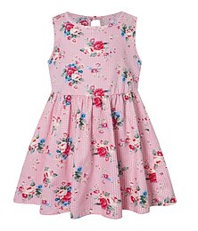 preiswerte -kinderkleidung Mädchen Kleid Blumen Tier Ärmellos Bedruckt Basic Baumwolle Knielang Sommer 3-10 Jahre Gelb Rosa Blau