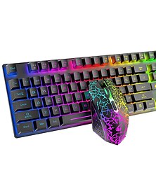cheap -T87 Rechargeable Keyboard and Mouse Set Wireless Mechanical Feel Multicolor Backlit Gaming Keyboard Mouse Set Wireless Waterproof 2.4G USB Drive