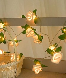 abordables -Rose feuille fée guirlande lumineuse 3m 20leds fonctionnement de la batterie noël mariage vacances fête maison jardin décoration
