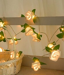 economico -luci a forma di foglia di rosa, 3 m, 20 LED, funzionamento a batteria, per San Valentino, matrimonio, festa, casa, giardino, decorazione