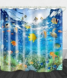 abordables -Rideau de douche à imprimé poisson de plage, rideau de douche en tissu imperméable pour la décoration de la maison de la salle de bain