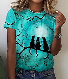 voordelige -Dames T-shirt dier Kat Dagelijks Weekend Afdrukken Groen Korte mouw Basic Ronde hals