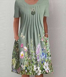 Χαμηλού Κόστους -Γυναικεία Καθημερινό φόρεμα Floral φόρεμα Μίντι φόρεμα Θαλασσί Βυσσινί Πράσινο του τριφυλλιού Κοντομάνικο Φλοράλ Σουρωτά Καλοκαίρι Άνοιξη Στρογγυλή Ψηλή Λαιμόκοψη Βασικό 2023 Τ M L XL XXL