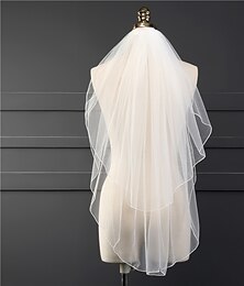 abordables -Deux couches Style classique Voiles de Mariée Voiles bout du doigt avec Couleur Unie Tulle