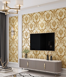 economico -Sfondi fantastici Carta da parati floreale Carta da parati damascata 3D Murale Copertura murale Pellicola adesiva Rimovibile autoadesiva in rilievo Damasco europeo non tessuto Decorazione domestica