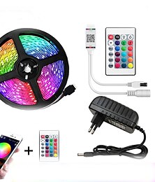 abordables -bandes lumineuses led 5m bandes lumineuses led flexibles jeux de lumière guirlandes lumineuses 150 leds 5050 smd 10mm 1 télécommande 24 touches 1 adaptateur 12v 2a 1 jeu rvb rouge bleu noël nouvel an