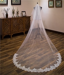 cheap -Two-tier Lace Wedding Veil Cathedral Veils with Sequin / Embroidery Tulle