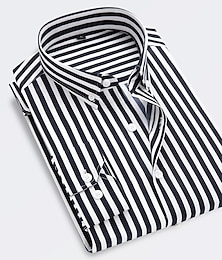 billiga -Herr Skjorta Button Down skjorta Skjorta med krage Svart Vit Rubinrött Långärmad Randig Krage Bröllop Arbete Kläder