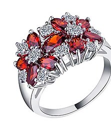 voordelige -zilver ovaal gesneden rood zwart groen blauw zirconia bloemen cluster ring vrouwen multicolor cocktail ring cluster bloem verjaardag bruiloft engagement band