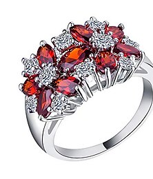 voordelige -zilver ovaal gesneden rood zwart groen blauw zirconia bloemen cluster ring vrouwen multicolor cocktail ring cluster bloem verjaardag bruiloft engagement band