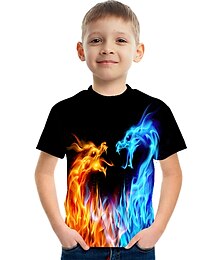 cheap -Kids Boys' Fire Dragon T shirt Tee Short Sleeve Dragon 3D Print Graphic Flame Animal Blue Yellow Red Children Tops Summer Active Novelty Streetwear Easter 3-12 Years