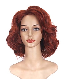 economico -Perucce rosso scuro per donne peruca cosplay di Infinity War peruca Vedova Nera Natasha Romanoff corta riccia capelli sintetici resistenti al calore per Halloween
