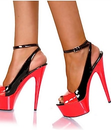 abordables -femme talons escarpins talons aiguilles sandales à plateforme soirée quotidienne couleur unie plateforme talon haut talon aiguille bout rond bout fermé boucle en polyuréthane noir / rouge chaussures avec fond rouge