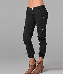 economico -Per donna Normale Pantaloni cargo Pantaloni Cargo con risvolto Moderno Casuale / sportivo Alla caviglia Vita normale Liscio Tasche Comfort Anelastico Sport Fine settimana Verde militare Nero Blu Cachi