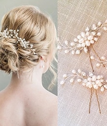 billiga -koreansk brud hårnål bröllopsmycken pärlkristall pärlstav hårnål u-formad klipp bröllopsklänning hår styling tillbehör