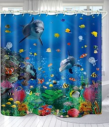 cheap -Shower Curtain with Hooks, Ocean Style Fabric Home Decoration Bathroom Waterproof Shower Curtain with Hook Luxury Modern