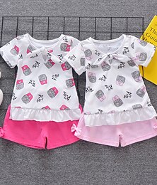 economico -Da ragazza 3D Cartoni animati Con fiocco T-shirt e pantaloncini Manica corta Moderno Essenziale Informale Per bambini