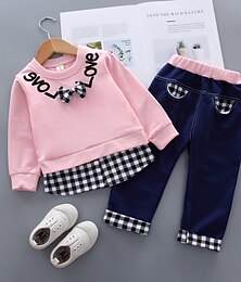 cheap -Girls' 3D Plaid Letter Clothing Set Long Sleeve Fall Basic Cotton Toddler 1-3 Years School Outdoor Indoor Regular Fit