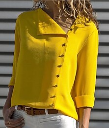 economico -Per donna Camicia Blusa Liscio Streetwear Essenziale Manica lunga Colletto Top regolari Fine settimana Pasqua Bottoni Nero Bianco Giallo Rosa Blu marino Primavera Autunno