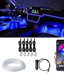 abordables -Bande lumineuse LED pour voiture, lumières d'ambiance intérieures, kit de lampe d'ambiance de voiture intégré avec application Bluetooth sans fil, contrôle du son, bandes LED flexibles RVB au néon