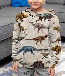 cheap -Kids Boys' Hoodie Long Sleeve 3D Print Dinosaur Beige Children Tops Fall Active Regular Fit 4-12 Years