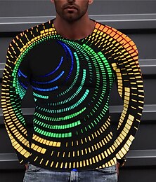 cheap -Men's T shirt Tee Optical Illusion Graphic Prints Spiral Stripe Crew Neck Green Black Blue Purple Pink 3D Print Daily Holiday Long Sleeve Print Clothing Apparel Designer Casual Big and Tall