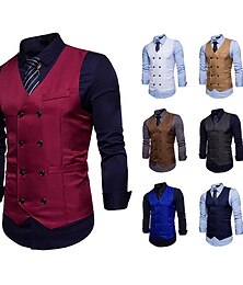 economico -Per uomo Gilet Panciotto Matrimonio Ufficio Strada Attività commerciale Elegante Lavoro Autunno Tasche Poliestere Traspirante Tinta unica Doppiopetto A V Standard Nero Bianco Vino Blu marino Gilet
