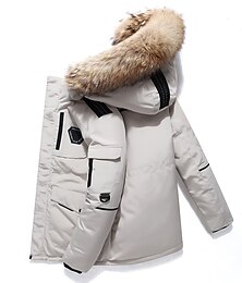 お買い得  -男性用 冬物コート 冬物ジャケット ダウン パーカー 90％ホワイトダックダウン 防風 ウォーム 冬 ブラック ホワイト ルビーレッド パファージャケット