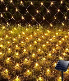olcso -napelemes LED -es lámpák 8 üzemmód 200 LED 9.8ft x 6.6ft fa betakaró háló tündér csillogó fények kültéri teraszhoz gyepkert veranda bokrok kemping ablak karácsony