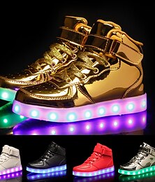 cheap -Men's Sneakers LED Shoes Light Up Shoes Skate Shoes High Top Sneakers Walking Sporty Casual School Outdoor Dailywear PU Breathable Wear Proof Lace-up Magic Tape Black White Silver Summer