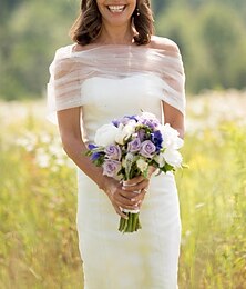 זול -כיסויי גוף לנשים אלגנטית ללא שרוולים תחרה עליוניות לחתונה עם צבע טהור עבור מסיבת החתונה כל העונות