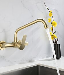 economico -Rubinetto cucina - Rubinetto cucina monocomando due fori oro spazzolato rubinetteria cucina moderna a parete