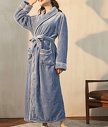 abordables -Robe de chambre en peluche grande taille pour femme - Pyjama chaud et moelleux - Peignoirs pour la maison, les fêtes, le spa quotidien, style moderne, couleur pure, polaire simple, décontracté, doux,