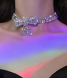 cheap -Rhinestone Choker Necklace Bow-Knot Full Crystals Necklaces Silver Sparkly Necklace Chain Jewelry Fashion Party Accessories for Women and Girls