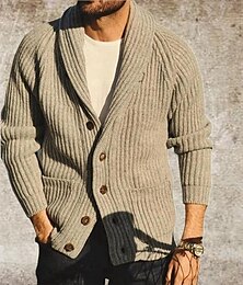 preiswerte -Herren Pullover Strickjacke Stricken Strick Feste Farbe Schalrevers Stilvoll Vintage-Stil Freizeitskleidung Bekleidung Herbst Winter Khaki M L XL