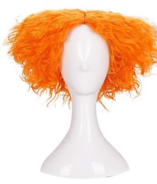 olcso -őrült kalapos rövid rendetlen göndör narancssárga paróka unisex hőálló haj cosplay holloween partyhoz