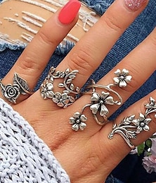 economico -Set di anelli Feste Retrò Argento Lega Forma di fiore Di tendenza Vintage Punk 4 pezzi / Per donna