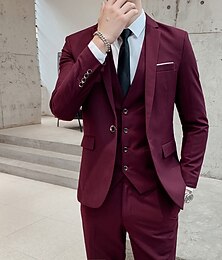 abordables -Costumes de fête de mariage/soirée pour hommes, noir, blanc, ivoire, couleur unie, 3 pièces, coupe standard, simple boutonnage, un bouton, 2024