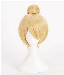 economico -parrucca di trilli fata trilli trilli parrucche cosplay capelli corti biondi con chignon parrucca sintetica resistente al calore parrucca di carnevale