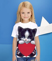 halpa -Tyttöjen 3D Eläin Kissa T-paita Lyhythihainen 3D-tulostus söpö tyyli Perus Polyesteri Lapset