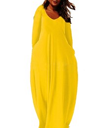 Недорогие -женское платье больших размеров с закругленными углами, однотонное платье-лодочка с длинным рукавом, весна-осень, базовое повседневное длинное платье макси, повседневное платье для отпуска