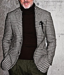 preiswerte -Herren Jacke Blazer Sakko B¨¹ro Abendkleidung Atmungsaktiv Tasche Frühling Herbst Streifen und Plaid 1920s Ausgefallene Umlegekragen Standard Regular Fit Schwarz Jacken