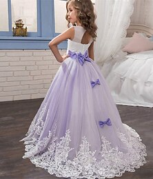 billiga -Brudnäbbsklänning Flickor Klänning Spetsklänning Högtidlig klänning Prinsessaklänning Formell Prestanda Bröllop Elegant Vintage Prinsessa Spets Rosett Blommig Ärmlös Rund hals Vit Rodnande Rosa 4-13